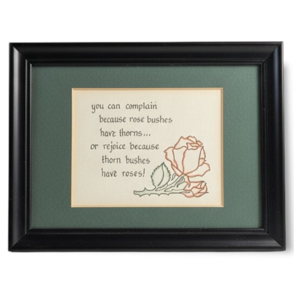 Vintage Framed Inspirational Rose Art 8x6 Green Mat Black Frame Boho Collector